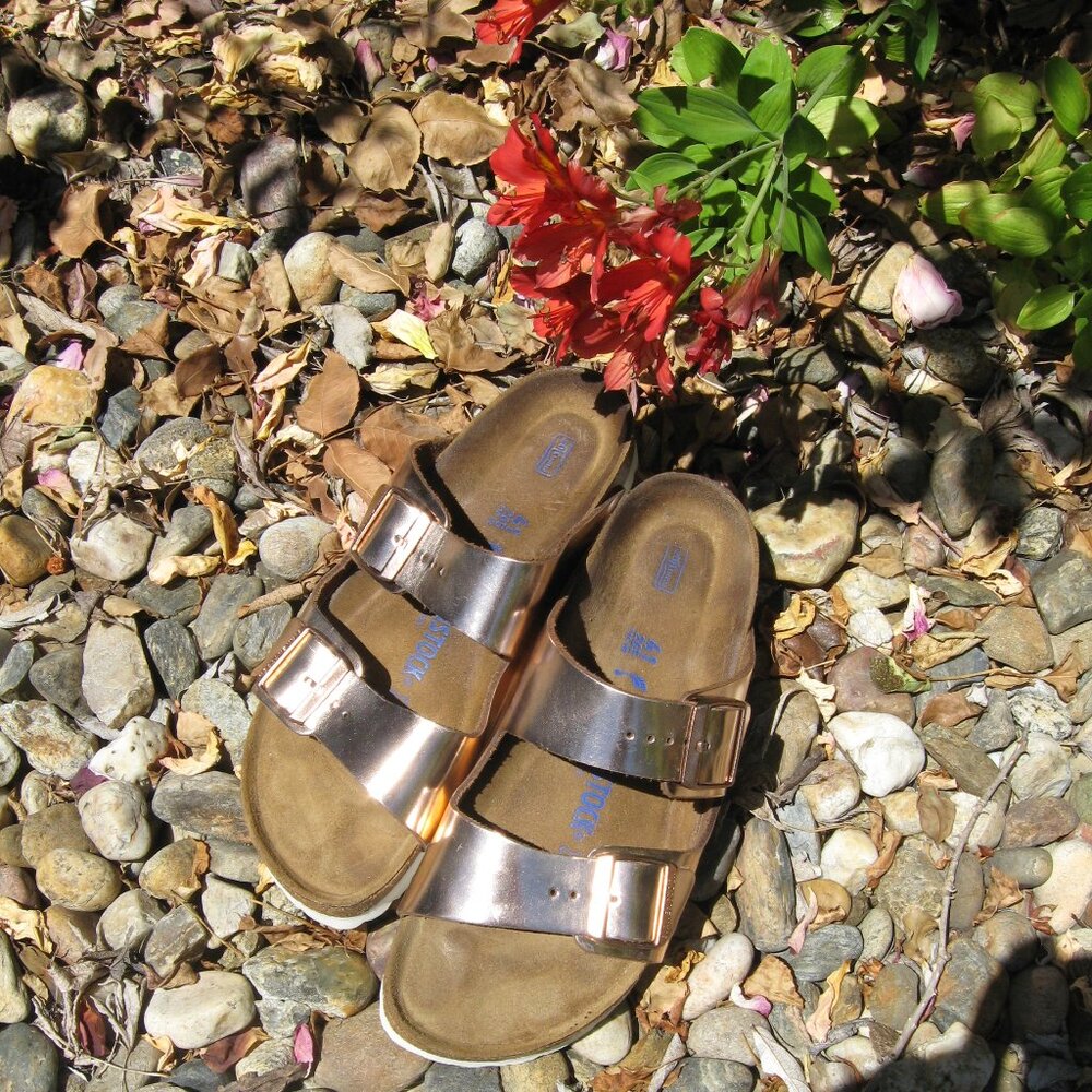 Birkenstock Arizona Metallic Gold Leather SOFT FOOTBED 41 Narrow, US W 10 M 8